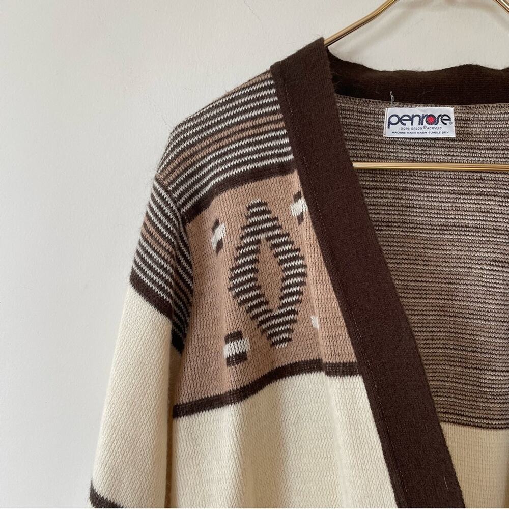 Vintage 70s Penrose Aztec Acrylic Cardigan Sweater S - Picture 4 of 8